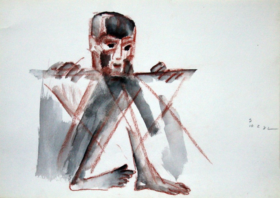 Somnath Hore,&nbsp;Rust Series 6,&nbsp;1982,&nbsp;Watercolor and crayon on paper, 10.125 x 14.25 in