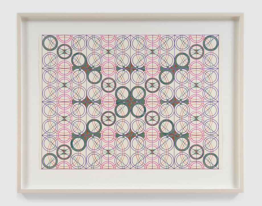 Colored pencil, glitter, and marker on paper abstract geometric drawing