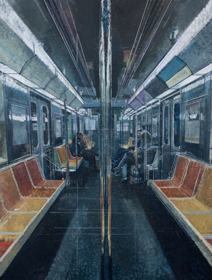 Bernardo Siciliano,&nbsp;Tender is the Night (Subway),&nbsp;2019,&nbsp;Oil on canvas, 94 x 71 in