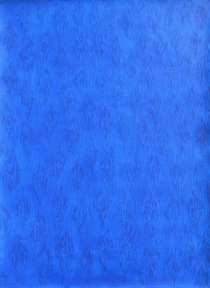 Mohammed Kazem, Acrylic on Scratched Paper (Blue),&nbsp;2008, Scratches on inkjet print on Hahnemuhle paper, 39.5 x 27 in