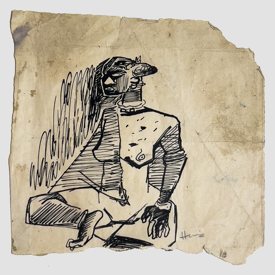 Maqbool Fida Husain,&nbsp;Sitting Figure, 1955, Ink on paper, 6 x 6 in (15.2 x 15.2 cm), HUSMF088
