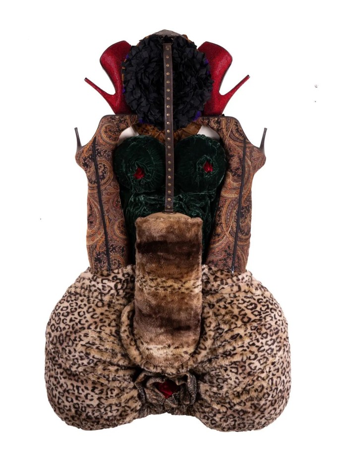 Anindita Dutta, Sex, Sexuality, and Society - ECUADOR, 2021,&nbsp;Used shoes, used clothes, hand-dyed selected materials,&nbsp;54 x 33 x 9 in (137.2 x 83.8 x 22.9 cm), DUTAN007