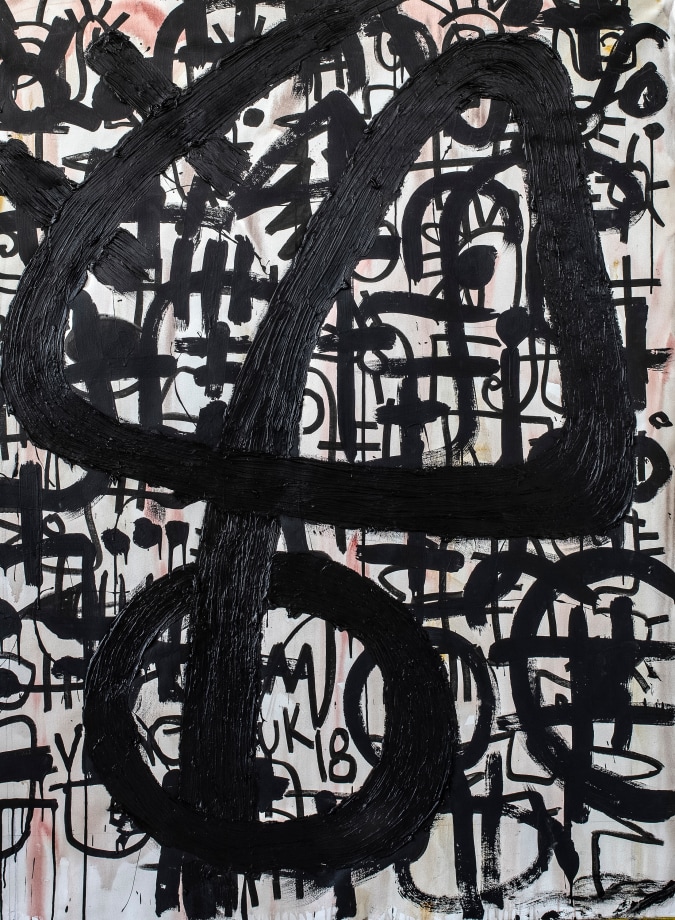 Victor Ekpuk, Composition in Black&nbsp;1,&nbsp;2019,&nbsp;Acrylic on canvas,&nbsp;66 x 48 in