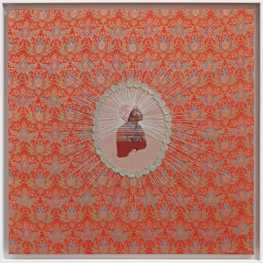Suchitra Mattai,&nbsp;An American Chorus, 2020, Vintage sari and needlepoint, 31.75 x 31.63 in