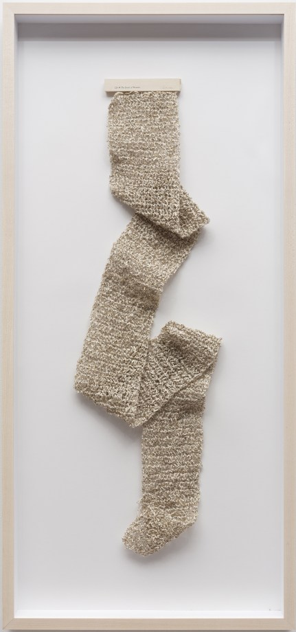 Youdhisthir Maharjan,&nbsp;Book of Woman, 2019,&nbsp;Crocheted strips of reclaimed book pages, 57 x 4.5 in