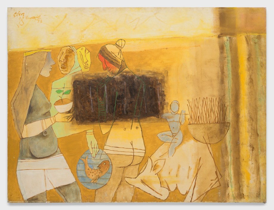 Maqbool Fida Husain,&nbsp;Untitled (Tribal/Drought), 1973, 67 x 90&nbsp;in (170.2 x 228.6 cm), HUSMF012