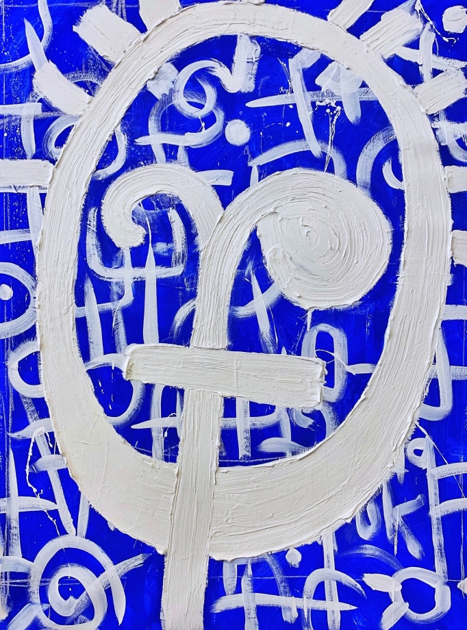 Victor Ekpuk, Composition in Blue&nbsp;1,&nbsp;2019,&nbsp;Acrylic on canvas,&nbsp;66 x 48 in&nbsp;
