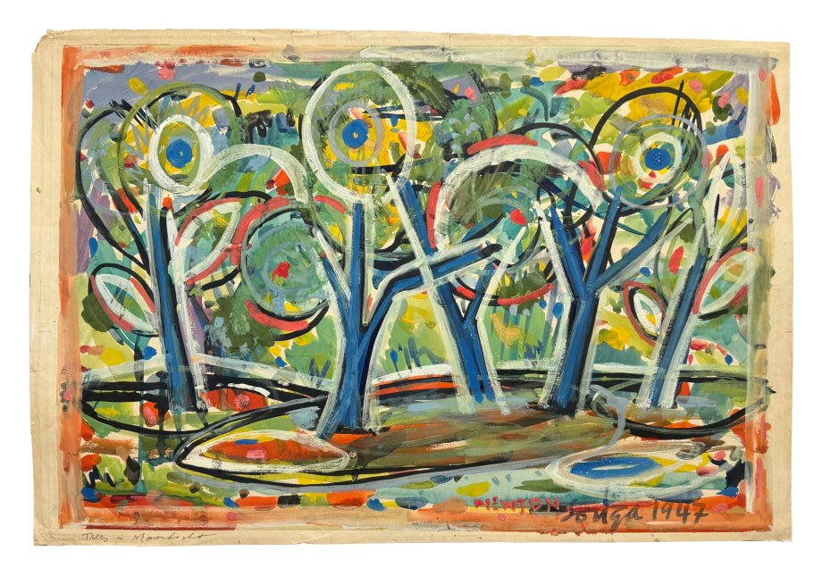 Francis Newton Souza, Trees in Moonlight, 1947,&nbsp;Gouache on paper, 15 x 22 in (38.1 x 55.6 cm), SOUFN086