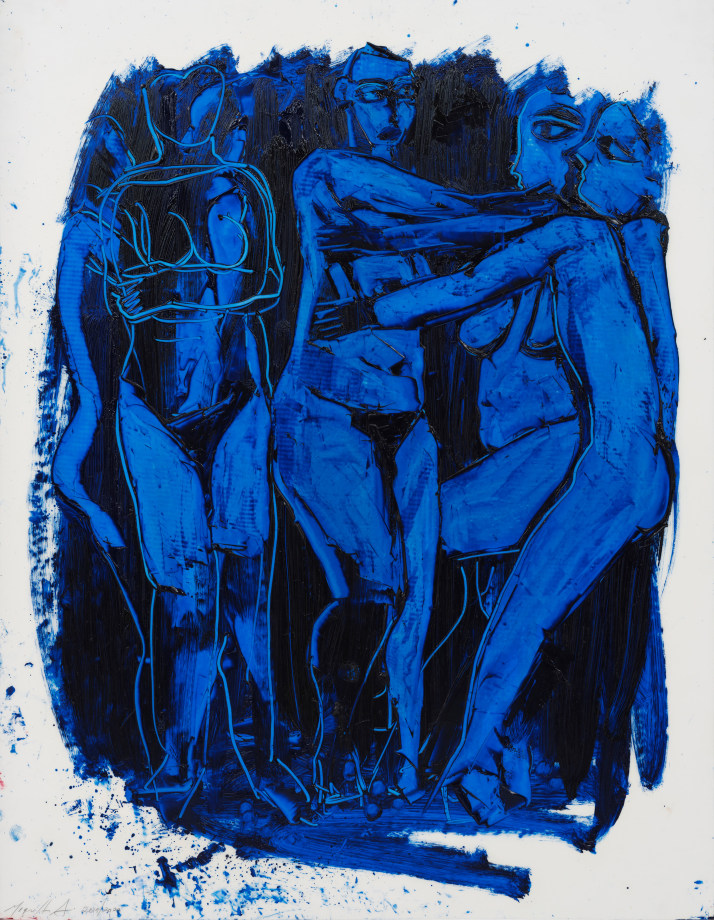 blue figurative painting