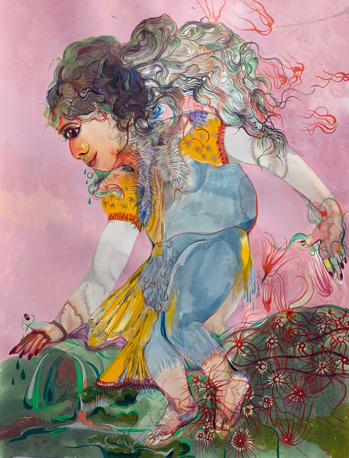 Rina Banerjee,&nbsp;Untitled,&nbsp;2020,&nbsp;Acrylic, ink and collage on paper, 30 x 22 in