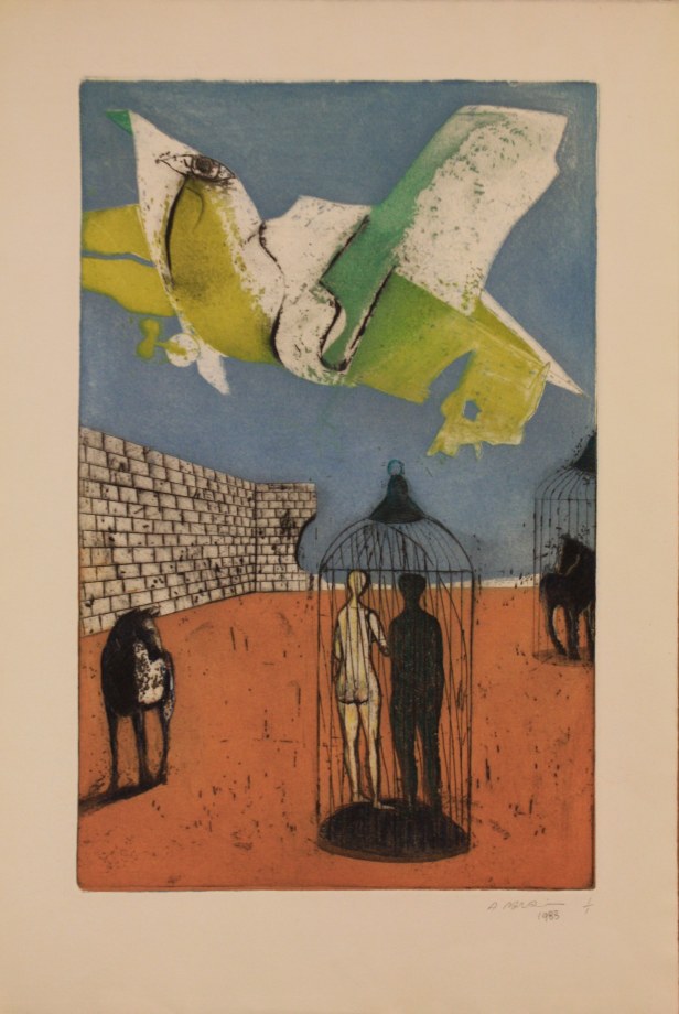Ahmed Morsi, Untitled (Caged Figures),&nbsp;1983,&nbsp;Etching on zinc plates &amp;amp; aquatint,&nbsp;17.5 x 11 in