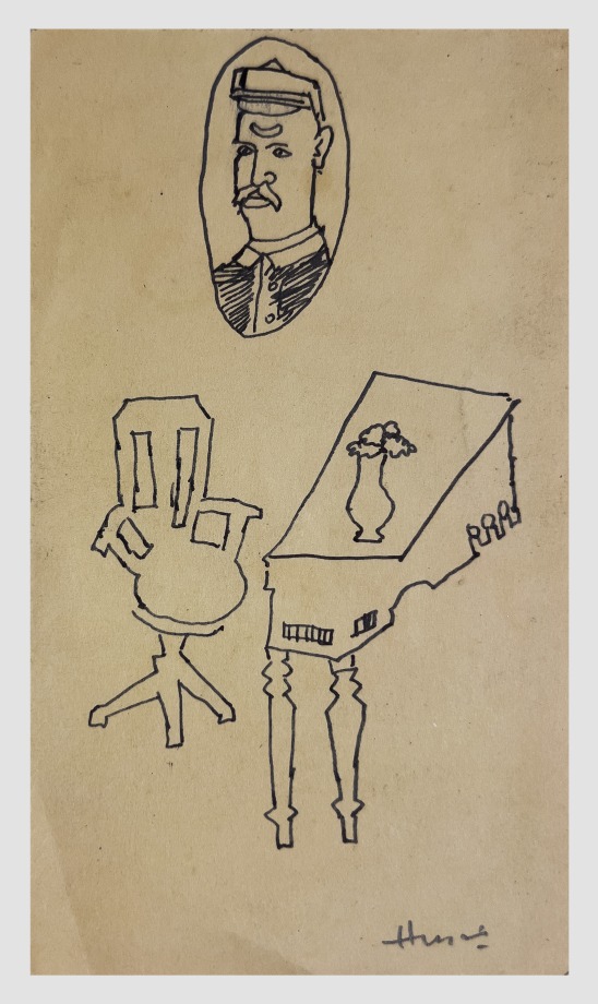 Drwaing of Piano Chair Military Man
