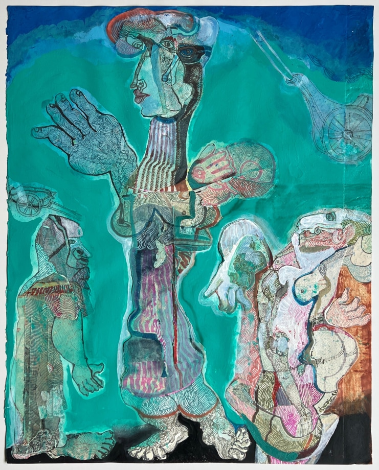 Mohan Samant, Rickshaw-Wallah, 1997, Watercolor on paper with paper overlays, 29 ⅞ x 23 ⅞ in (75.9 x 60.6 cm), SAMMO022