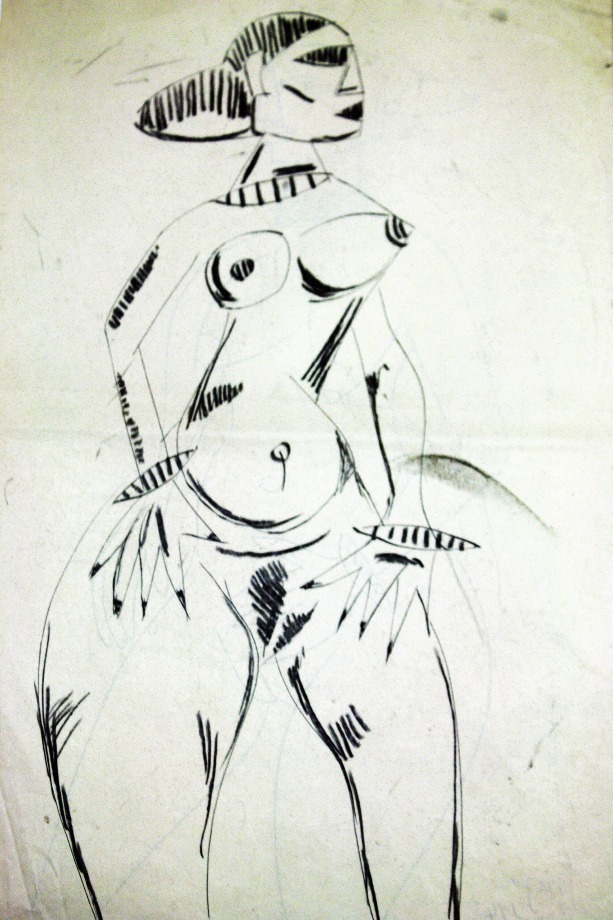 F.N. Souza, Untitled (Nude with Hands on Hips)