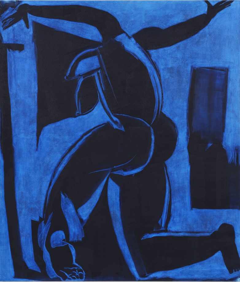 large blue figurative painting