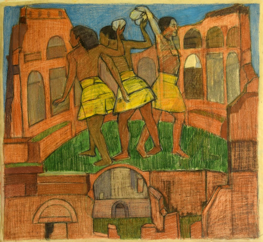 Mequitta Ahuja,&nbsp;Colle Palatino I,&nbsp;2014, Colored pencil&nbsp;on paper, 17&nbsp;x 18&nbsp;in