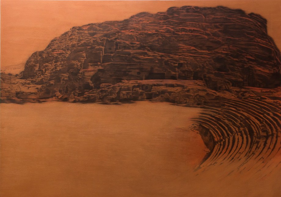 Saad Qureshi,&nbsp;All Our Yesterdays,&nbsp;2015,&nbsp;Charcoal, pastel, Indian ink, brick dust on gaboon plywood, 47 x 67 in