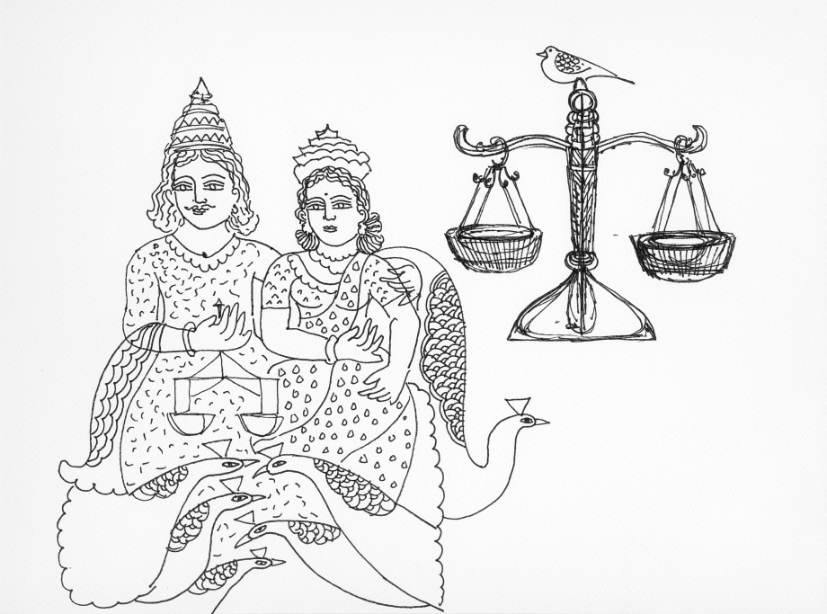 Jayasri Burman, From the Draupadi Series 8,&nbsp;2017,&nbsp;Pen and ink on paper,&nbsp;11 x 15.5 in