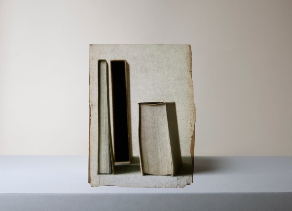 Three Pale Books (from the series Morandi&#039;s Books), 2022.&nbsp;Archival pigment print, 13 x 18 inches.