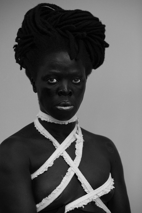 Zanele Muholi, Jamile, ISGM, Boston, 2019, from the series Somnyama Ngonyama.&nbsp;Gelatin silver print, 23 5/8 x 15 3/4 inches., &nbsp;