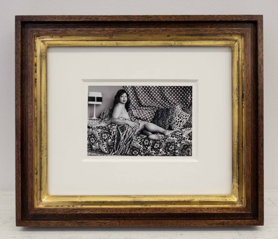 Mickalene Thomas, Be a Sweetheart in Black and White, 2023. Archival pigment print, Image: 4 x 6 inches, Artist designed frame: 11 x 13 inches.