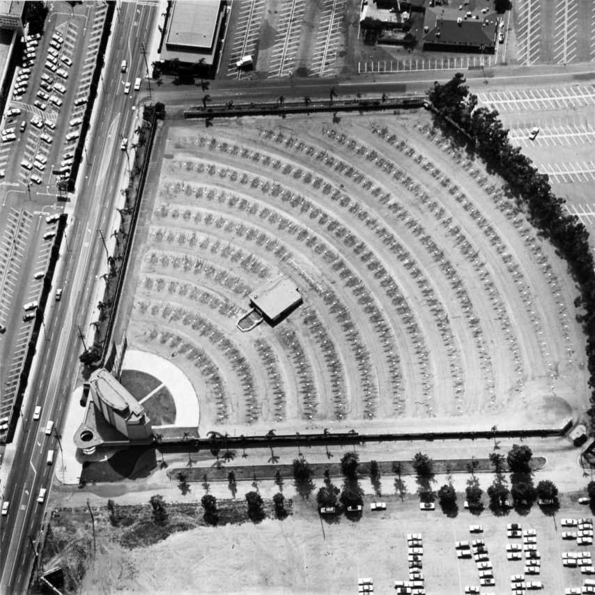 Ed Ruscha,&nbsp;Gilmore Drive-In Theatre, 6201 W 3rd St.&nbsp;from the series&nbsp;Parking Lots, 1967/1999. 15 x 15 inches on a 20 x 16 sheet.