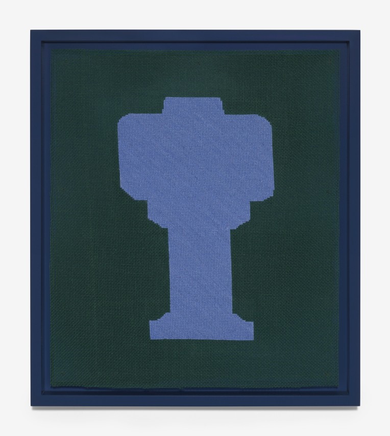 Rachel Perry,&nbsp;Food Coloring: Ethan Frome, 2021-2023. Wool and silk on canvas with artist frame, 13 x 11 1/2 inches.