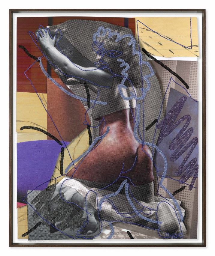 Mickalene Thomas,&nbsp;December 1981, 2023. Rhinestones on dye sublimation prints, 58 5/8 x 48 1/8 x 3 1/16 inches.