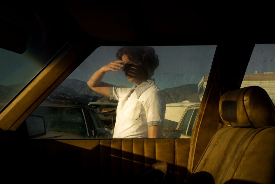 Tania Franco Klein, Car, Window (Self-portrait), from Proceed To The Route, 2018. Archival pigment print, 28 x 41 inches.