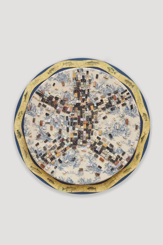 Domino 5,&nbsp;2020. Domino collage, 56 3/8 inches diameter.&nbsp;