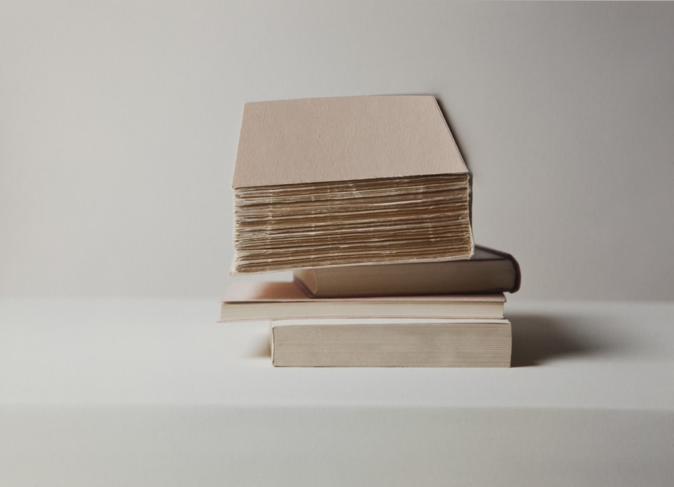 Mary Ellen Bartley, Pink Book on Top (from the series Morandi&rsquo;s Books), 2022. Archival Pigment Print, 13 x 18 inches.