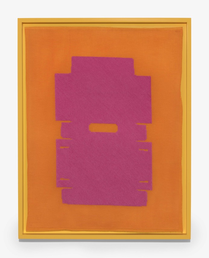 Rachel Perry,&nbsp;Baby Beets: On Color, 2021-2023. Wool and silk on canvas with artist frame, 19 1/4 x 15 1/4 inches.