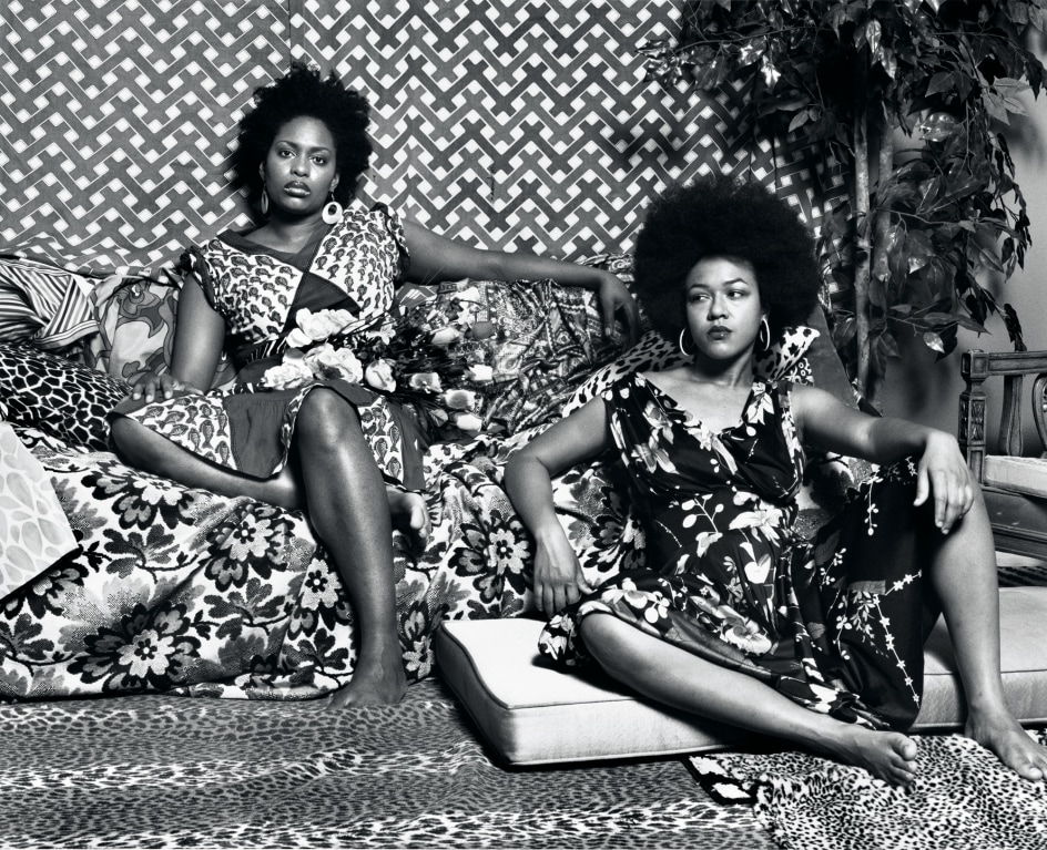 Mickalene Thomas,&nbsp;A Moment&#039;s Pleasure in Black and&nbsp;White, 2006/8. Selenium toned fiber print, 27 1/4 x 33 inches.&nbsp;