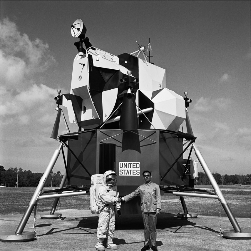 Tseng Kwong Chi,&nbsp;Cape Canaveral, Florida,&nbsp;1985. Gelatin silver print, 38 x 38 inches.