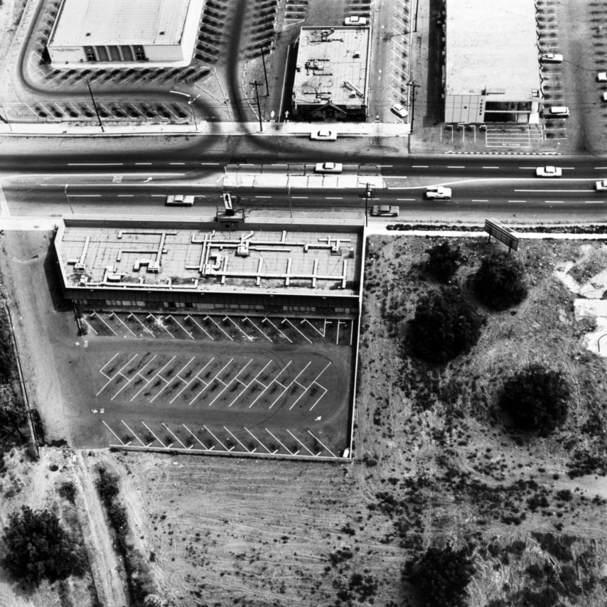 Ed Ruscha,&nbsp;Eileen Feather Salon, 14425 Sherman Way, Van Nuys&nbsp;from the series&nbsp;Parking Lots, 1967/1999. 15 x 15 inches on a 20 x 16 sheet.