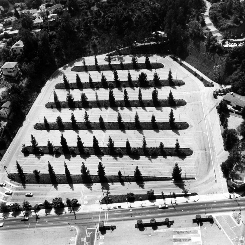 Ed Ruscha,&nbsp;Hollywood Bowl, 2301 N. Highland&nbsp;from the series&nbsp;Parking Lots, 1967/1999. 15 x 15 inches on a 20 x 16 sheet.