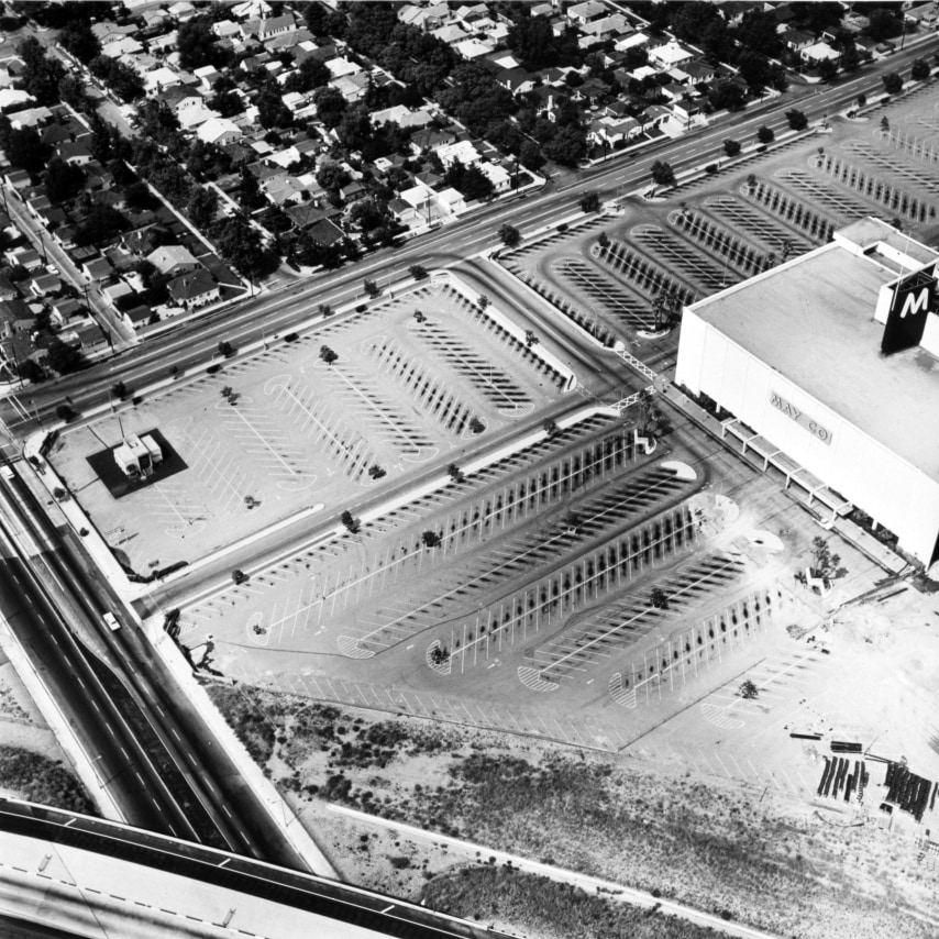 Ed Ruscha,&nbsp;May Company, 6150 Laurel Canyon, North Hollywood&nbsp;from the series&nbsp;Parking Lots, 1967/1999. 15 x 15 inches on a 20 x 16 sheet.