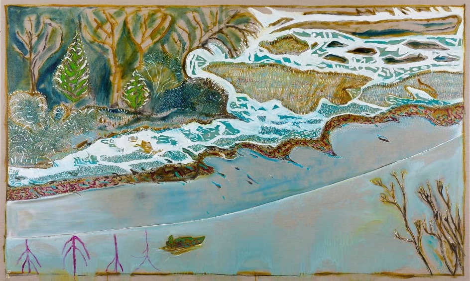 BILLY CHILDISH man in a small boat, winter, 2013