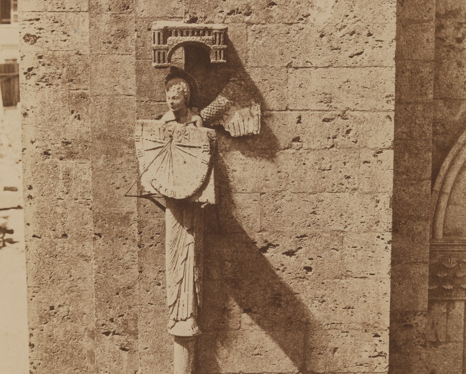 Henri LE SECQ (French, 1818-1882) Angel with sundial, Chartres Cathedral, 1852 Coated salt print from a paper negative 32.9 x 24.1 cm