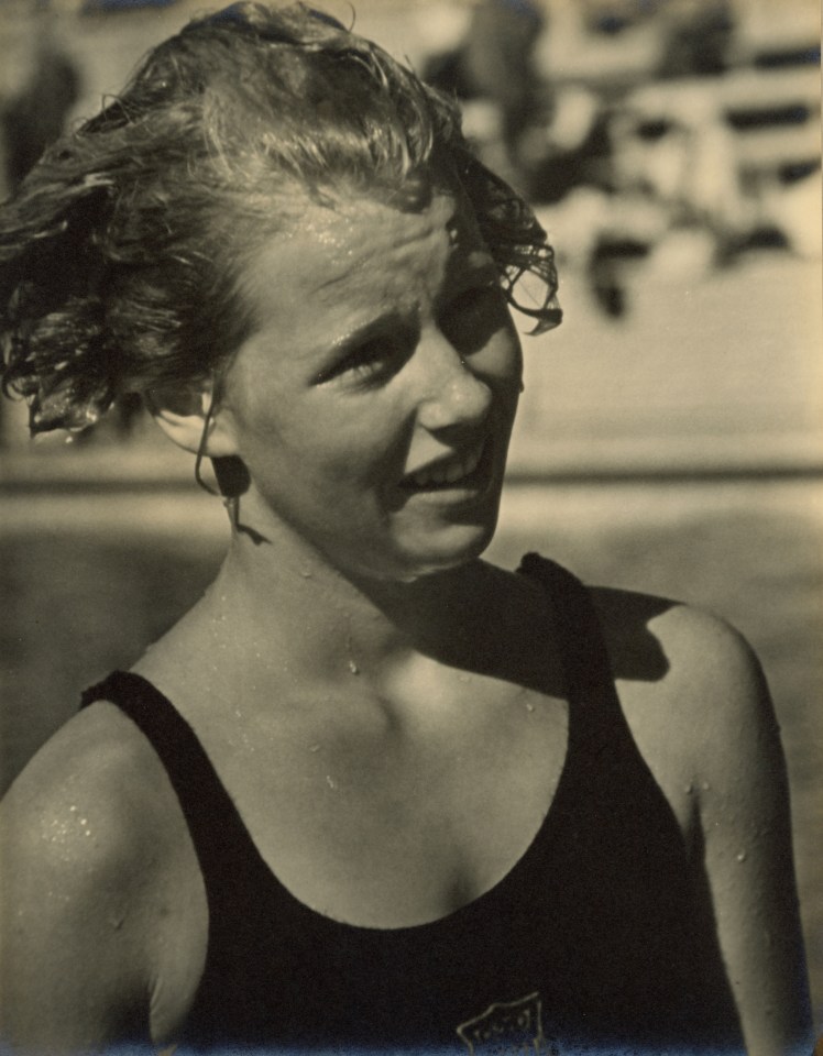 25. Leni Riefenstahl (German, 1902-2003), 24 - Marjorie Gestring (Thirteen years old Gestring - USA, winner of the spring board diving 1936, Vintage Gelatin Silver Print, 11.25&rdquo; x 9&rdquo;