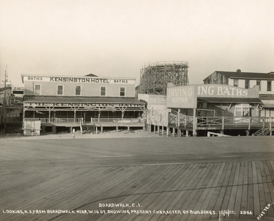 20. Edward Rutter (American, 1883-1964), Boardwalk, Coney Island - Looking N.E. From Boardwalk Near W. 16 St, Showing Present Character of Buildings, 1922, Vintage Gelatin Silver Print, 7.75&rdquo; x 9.5&rdquo;