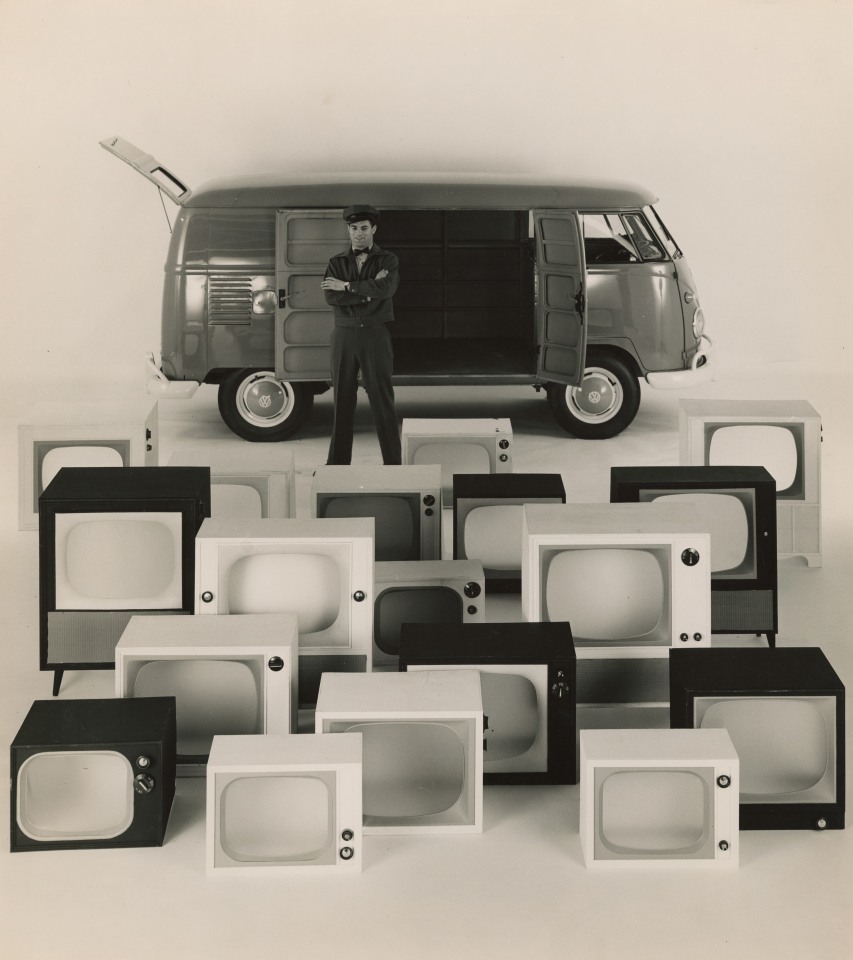 24. Photographer Unknown, Advertising Photograph for Mid-Century Television Sets, c. 1950, Gelatin Silver Print, 17.5&rdquo; x 15.25&rdquo;