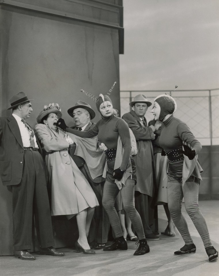 45. Photographer Unknown, Lucy and Ethel as Martians atop the Empire State Building, 1954, Gelatin Silver Print, 10&rdquo; x 8&rdquo;