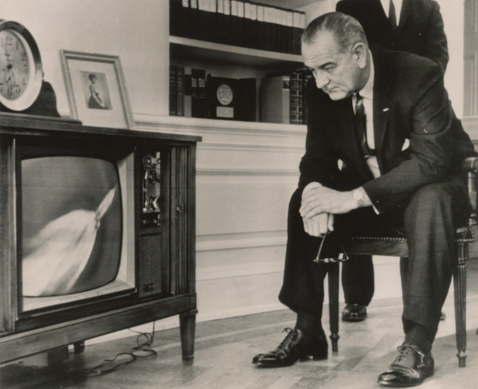 34. Associated Press Photo, Lyndon B. Johnson watches the launch of the Saturn rocket, 1964, Gelatin Silver Print, 7&rdquo; x 8.5&rdquo;