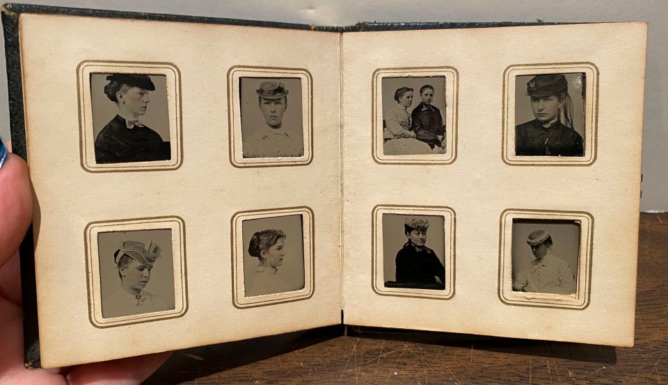 GEM TYPE ALBUM 76 PORTRAITS OF WOMEN BY J.E. TILTON MANY WEARING HATS PRESUMABLY FROM AN ALL-GIRLS SCHOOL BOSTON 1850S