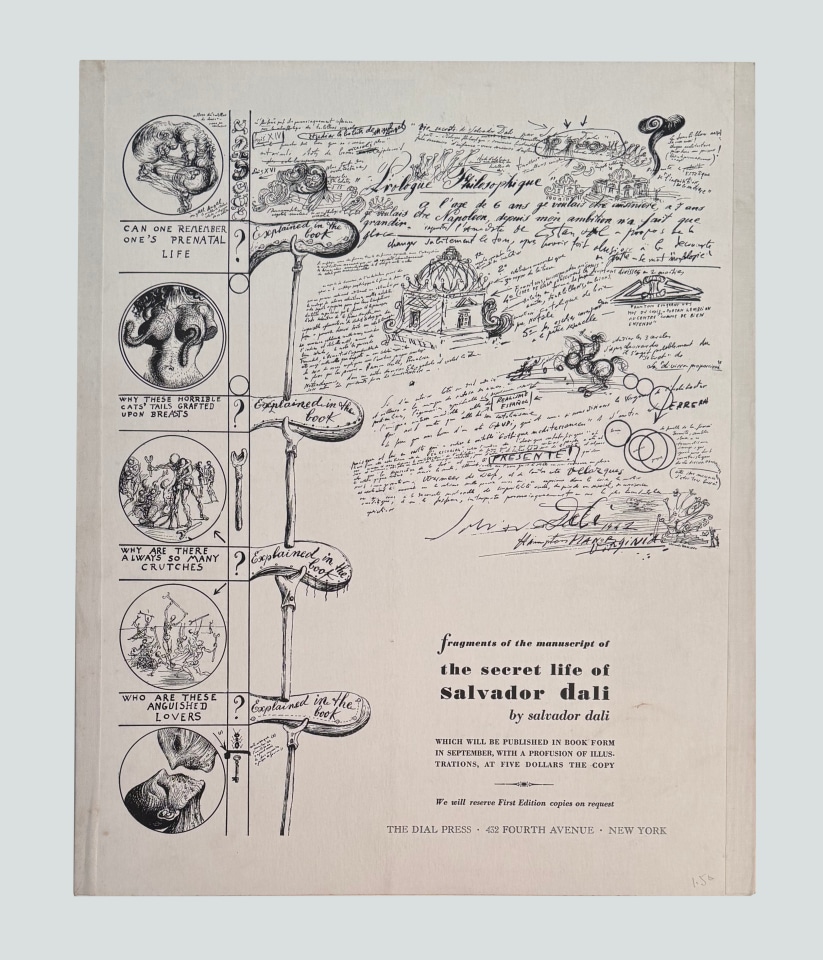 SALVADOR DALI EXHIBITION DELUXE CHECKLIST SIGNED BY DALI 1941