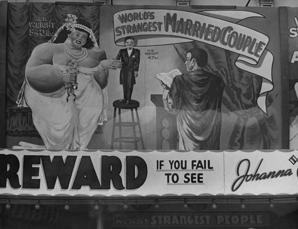 32. Fritz W. Neugass (German, 1899-1979),&nbsp;Sideshow Banner - &ldquo;World&rsquo;s Strangest Married Couple&rdquo;, c. 1940s, Vintage Gelatin Silver Print, 7.5&rdquo; x 9.75&rdquo;