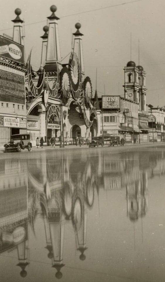 2. Herbert Photos Inc, Luna Park Reflection,&nbsp;Coney Island, c. 1920s, Vintage Gelatin Silver Print, 7.375&rdquo; x 4.5&rdquo;