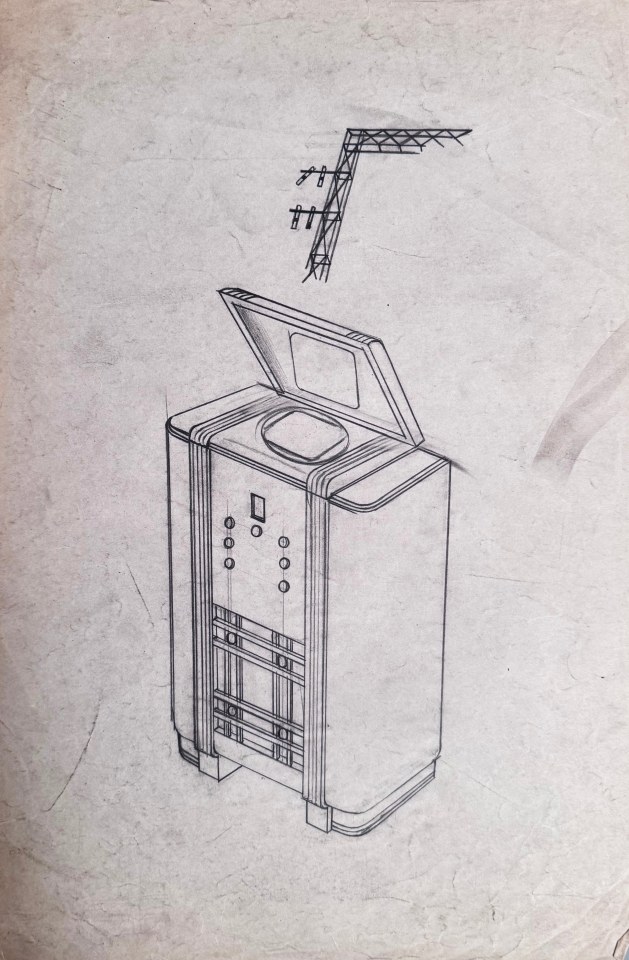 22. John Vassos (American 1898- 1985), Industrial Design Sketch for Early Model Television, c. 1930s, Graphite on paper, 18&rdquo; x 12&rdquo;