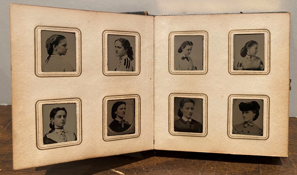 GEM TYPE ALBUM 76 PORTRAITS OF WOMEN BY J.E. TILTON MANY WEARING HATS PRESUMABLY FROM AN ALL-GIRLS SCHOOL BOSTON 1850S